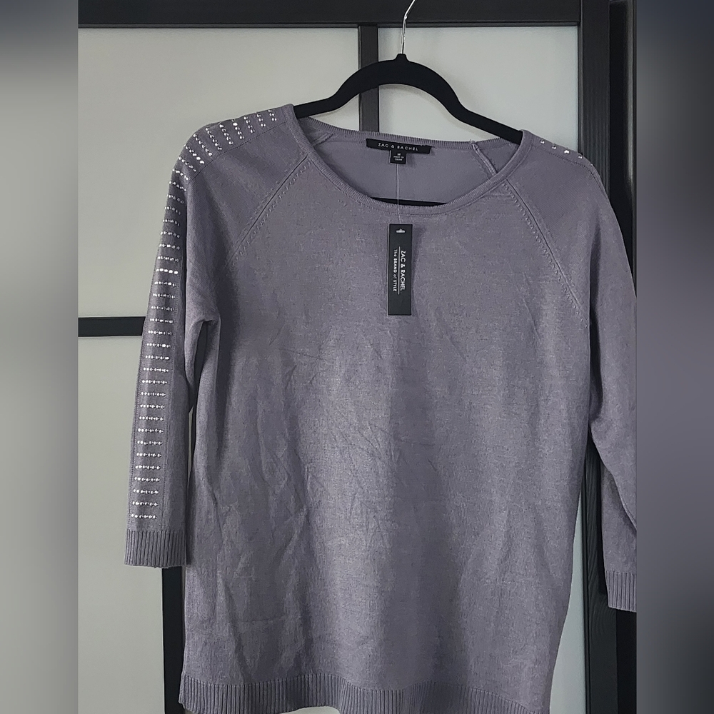 Grey Sweater with Studded Sleeves, Sz M